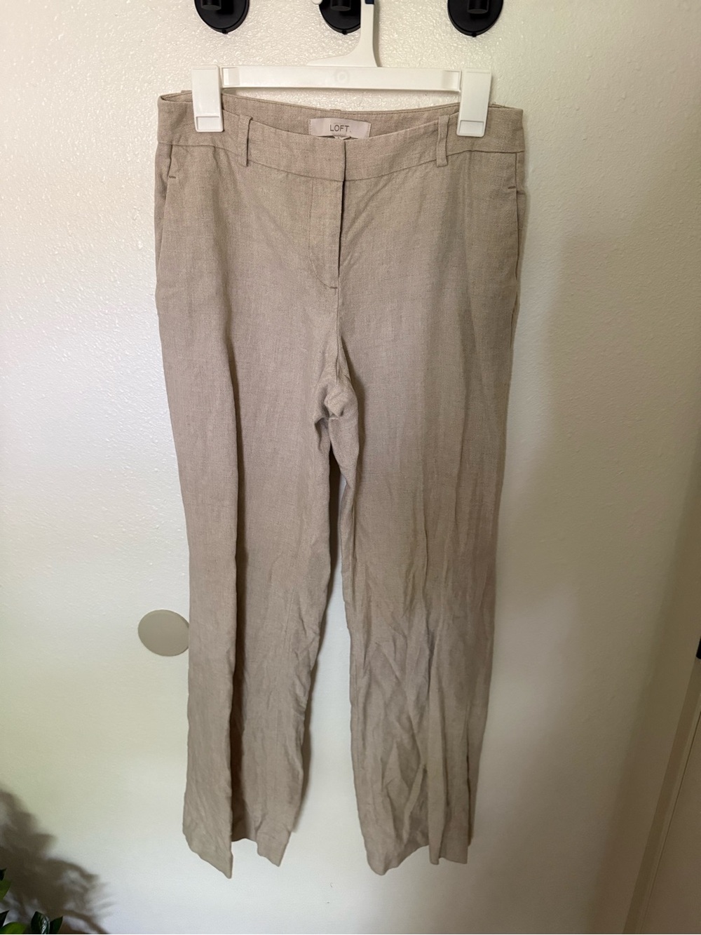 LOFT Light Beige Wide-Leg Linen-Blend Pants